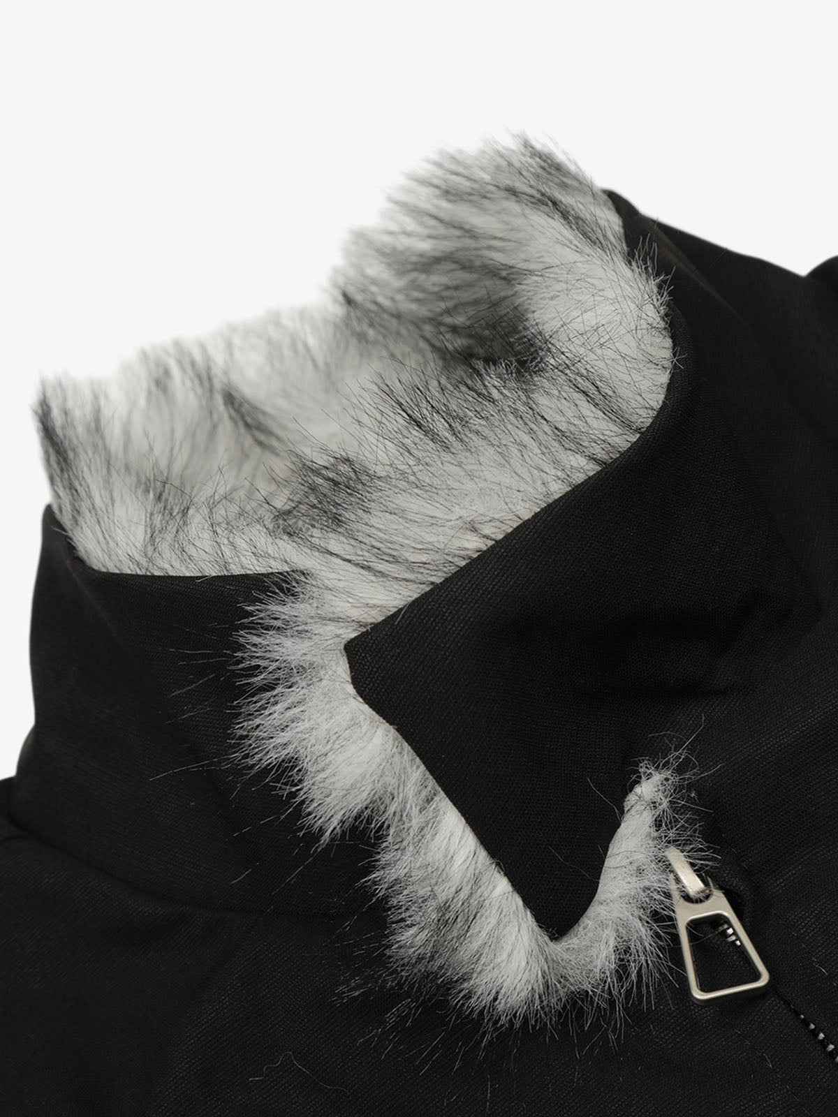 Vintage Stand Collar Fur Lined Bomber Jacket