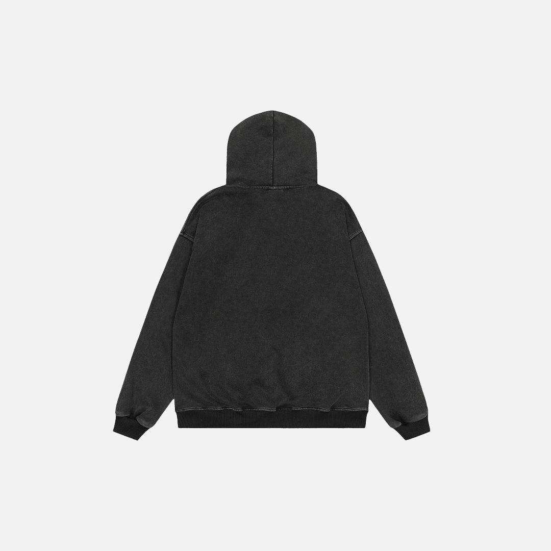 Y2K Chain Print Faux Fur Hooded Washed Sweatshirt - Luxuryurbanwear