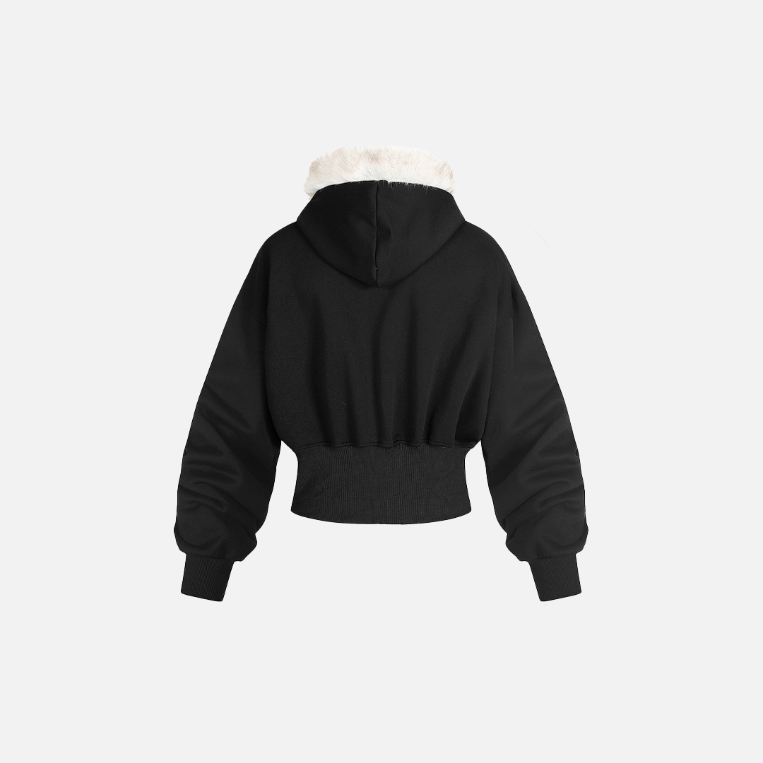 Plush Short Outerwear with Beaded Hooded Sweatshirt - Luxuryurbanwear