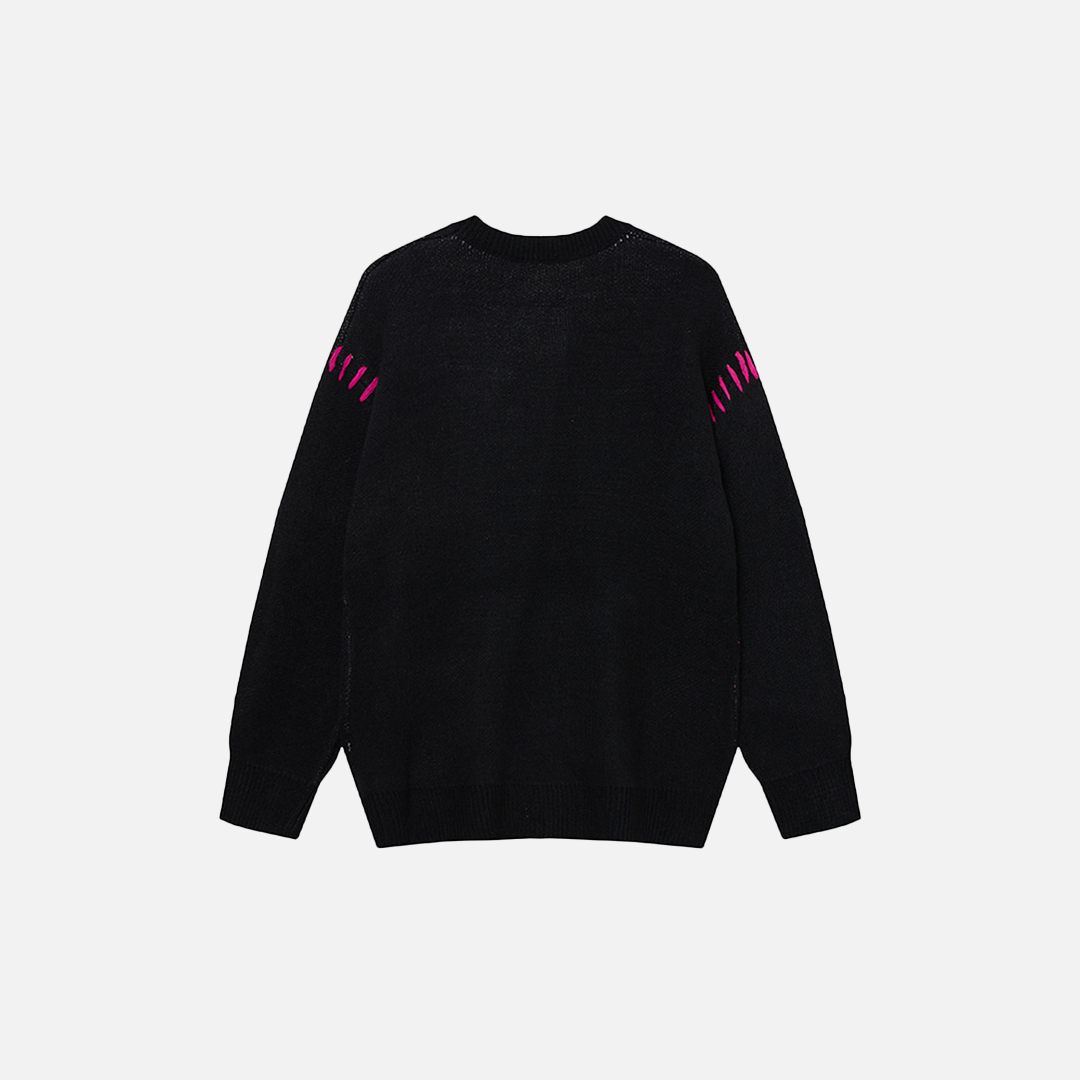 Cozy Butterfly Embroidered Round Neck Sweater - Luxuryurbanwear