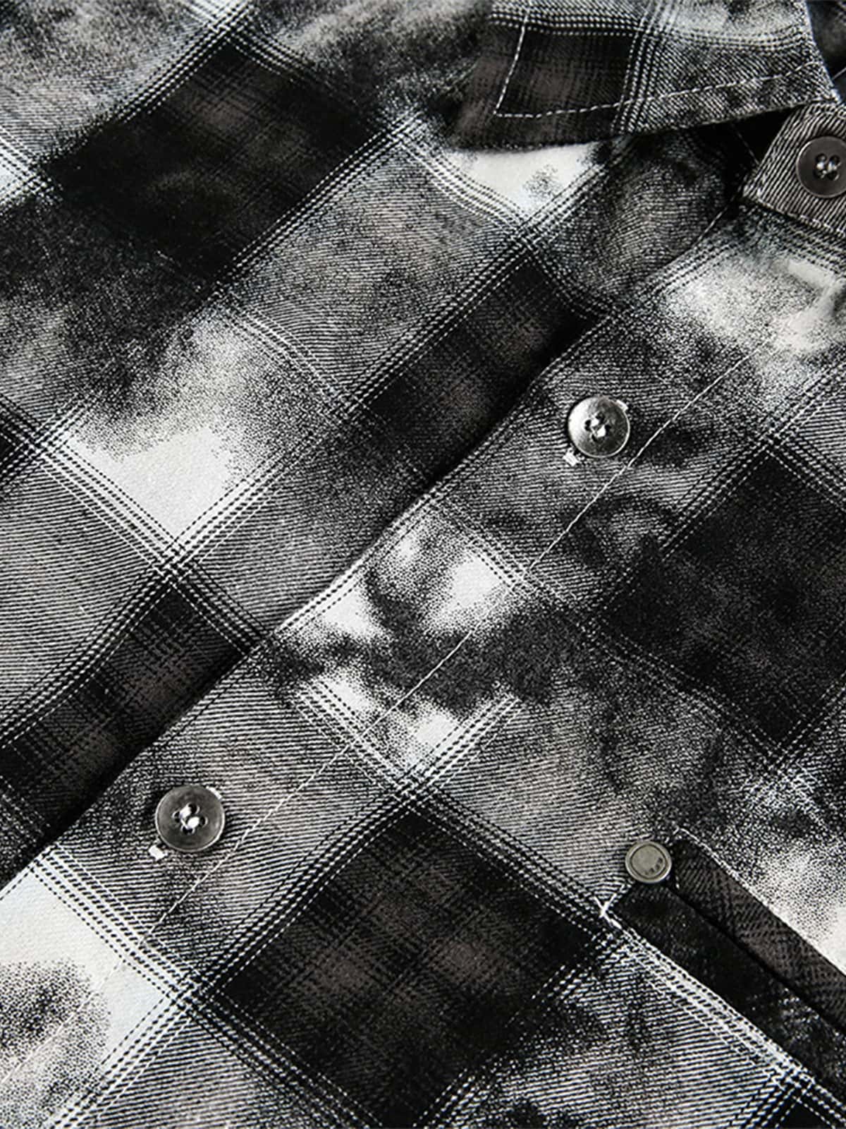 Vintage Wash Plaid Spray Dye Raw Hem Shirt - Luxuryurbanwear
