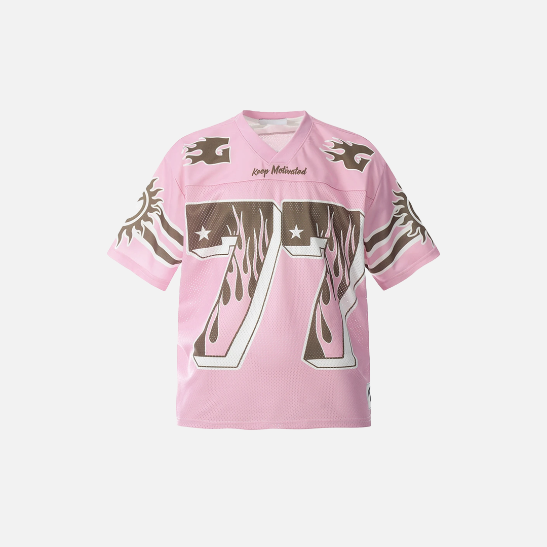 Pink Y2K Mesh Oversized Flame Sports T-Shirt - Luxuryurbanwear