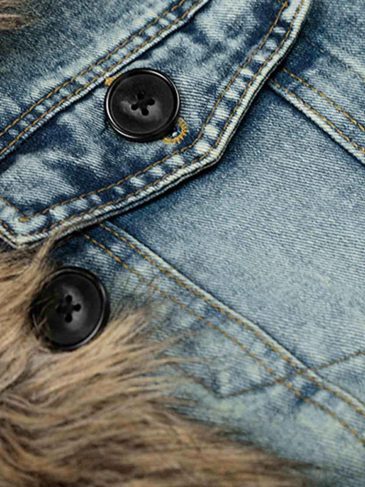 Vintage Faux Fur Trim Washed Padded Denim Jacket