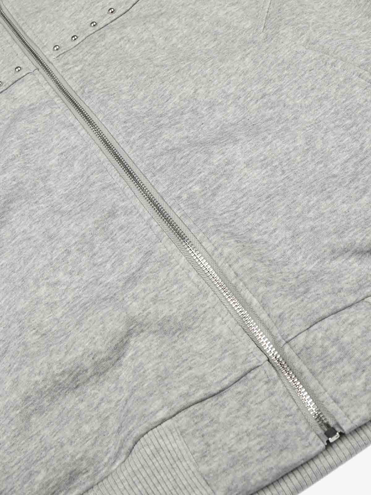 Rivet Detail Fleece Zip Up Hoodie - Luxuryurbanwear