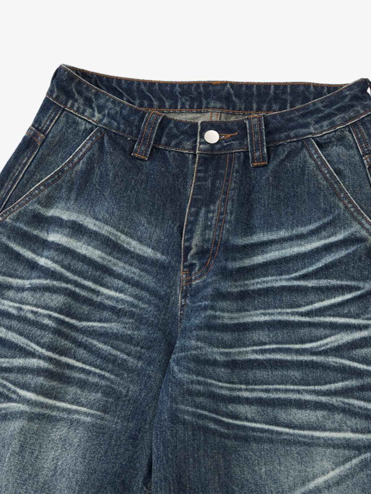 Distressed Whiskered Barrel Jeans