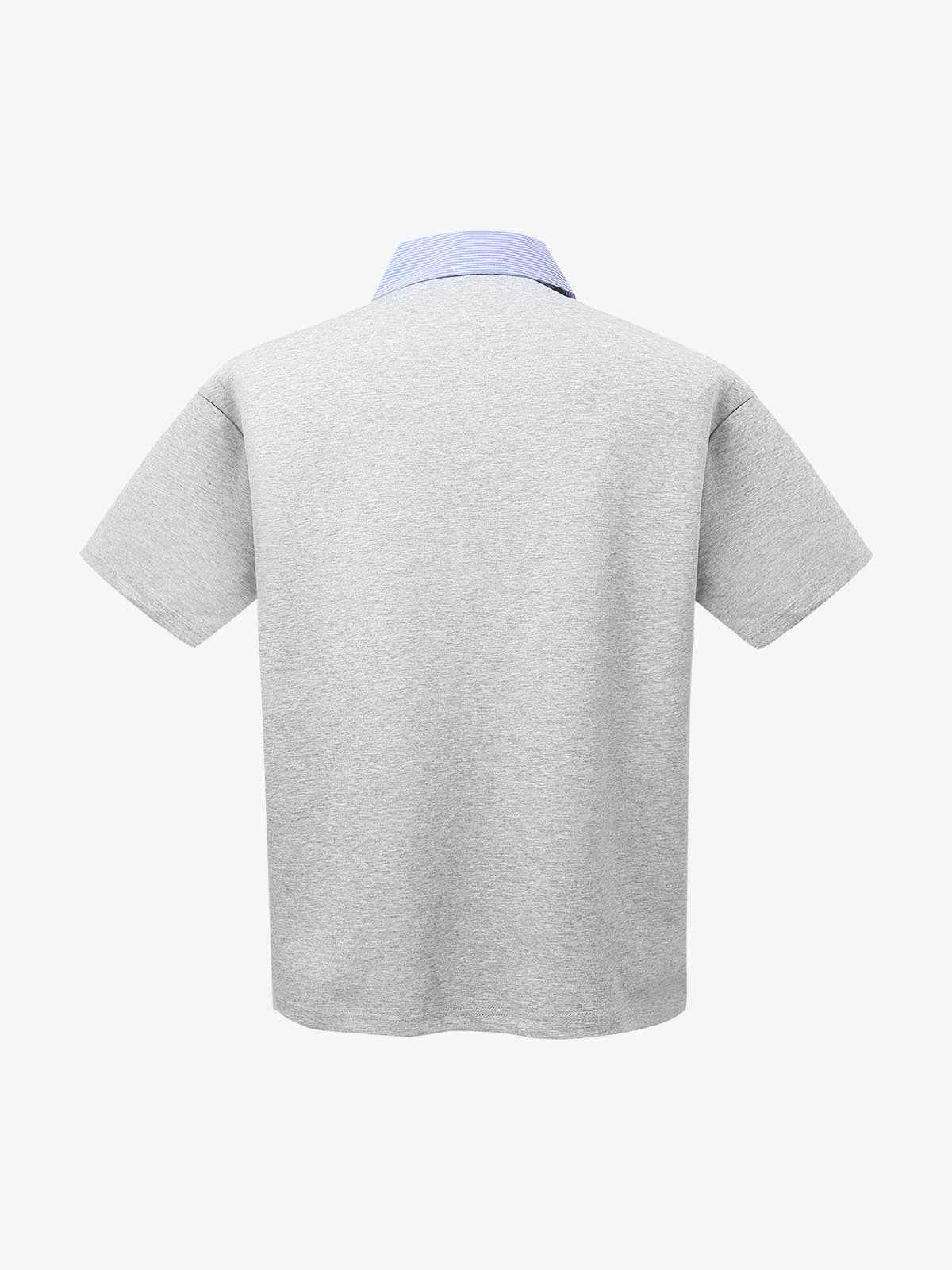 Retro Deconstructed Patchwork Striped Lapel T-Shirt