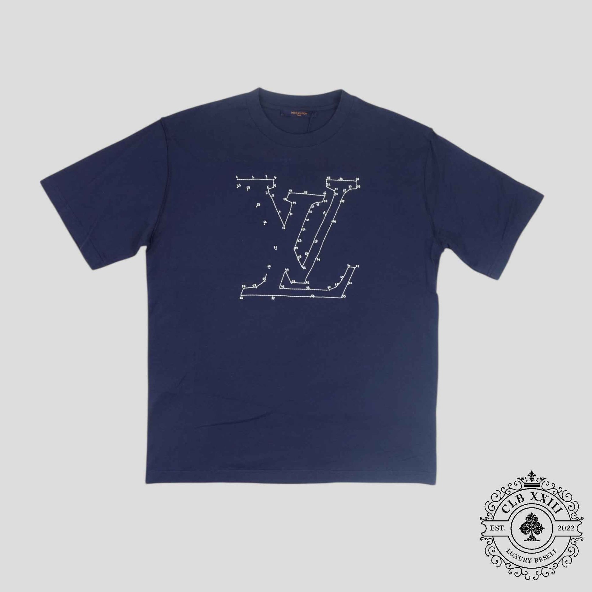 Louis Vuitton LV Stitch Print Embroidered Tee in Navy Blue
