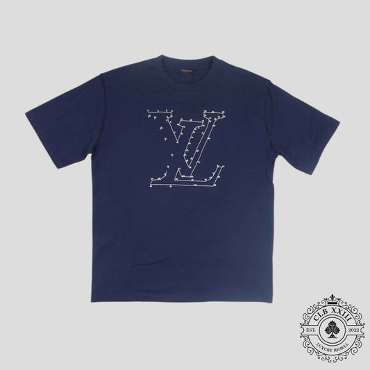 Louis Vuitton LV Stitch Print Embroidered Tee in Navy Blue