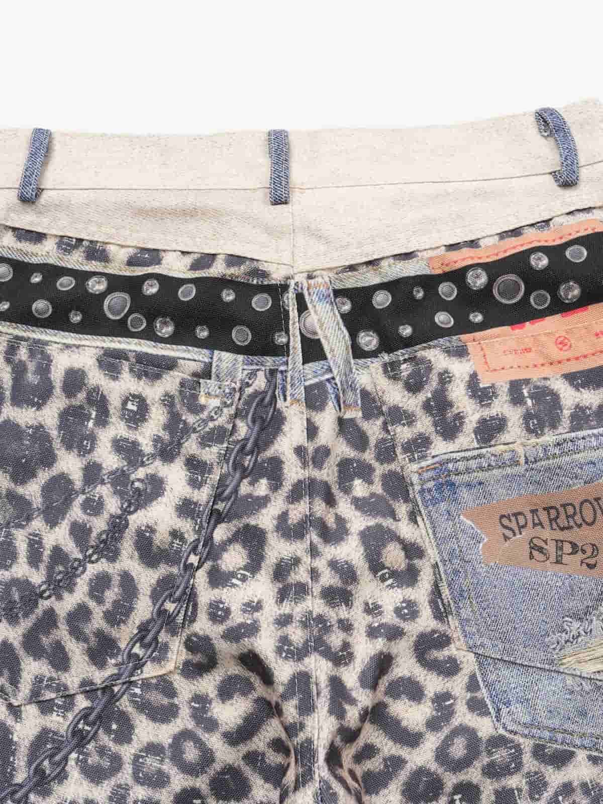 Vintage Leopard 3D Print Double Waistband Washed Jeans - Luxuryurbanwear