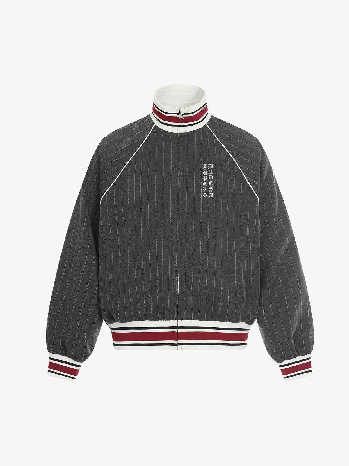 Retro Color-Blocked Striped Stand-Collar Tracksuit