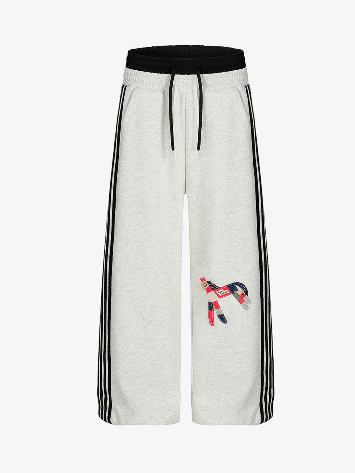 Retro Fun Embroidered Double Waistband Striped Sweatpants