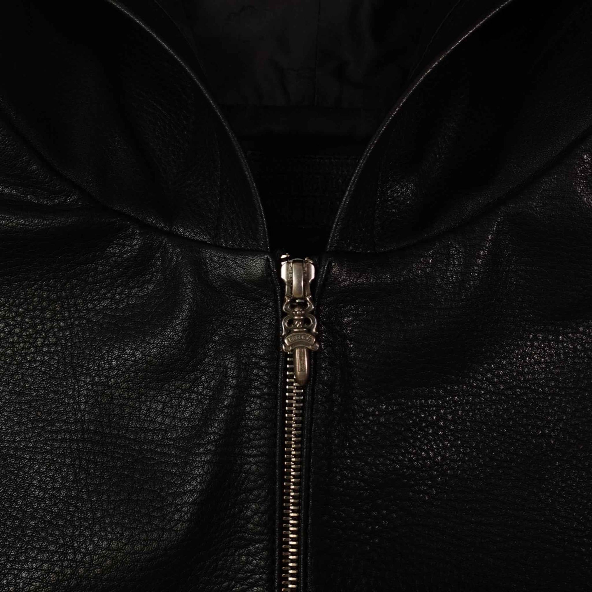 Chrome Hearts Leather Zip Up Hoodie in Black