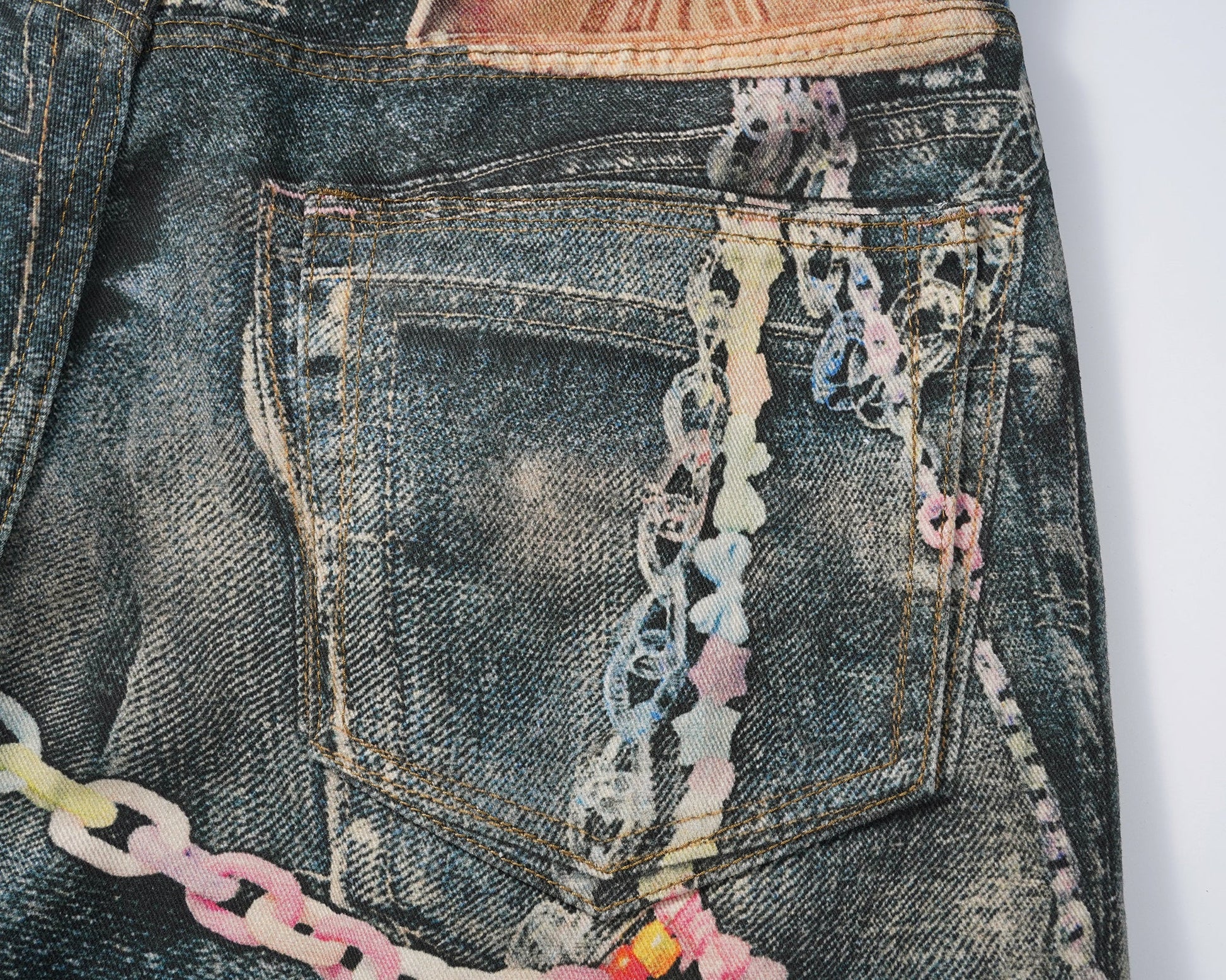 Pastel Chain Print | Denim Jeans - Luxuryurbanwear