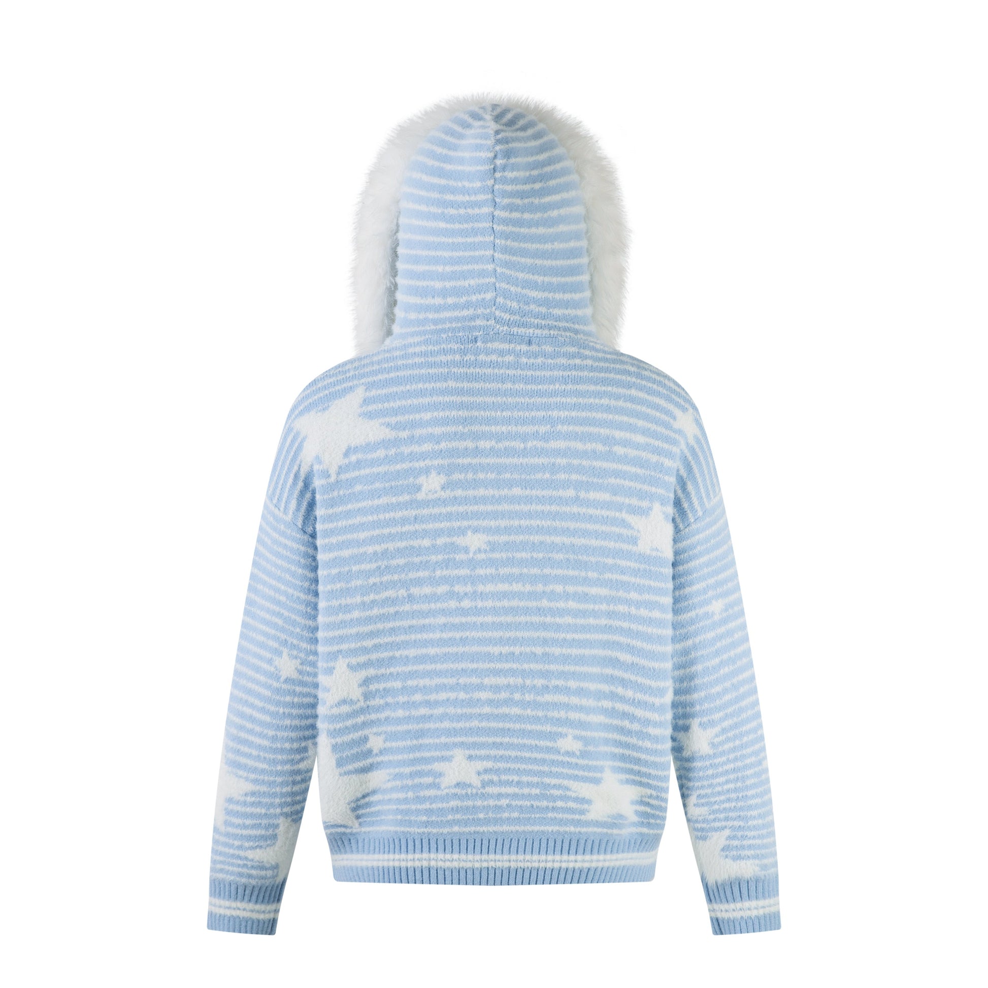 Winter Sky | Knitted Hoodie with Faux Fur Trim - Luxuryurbanwear