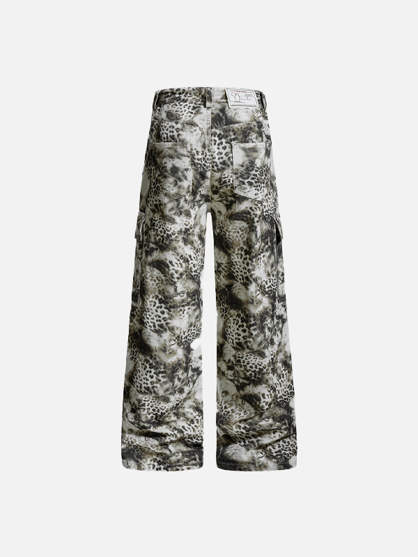 Streetwear Leopard Camo Tie Dye Cargo Jeans - Luxuryurbanwear