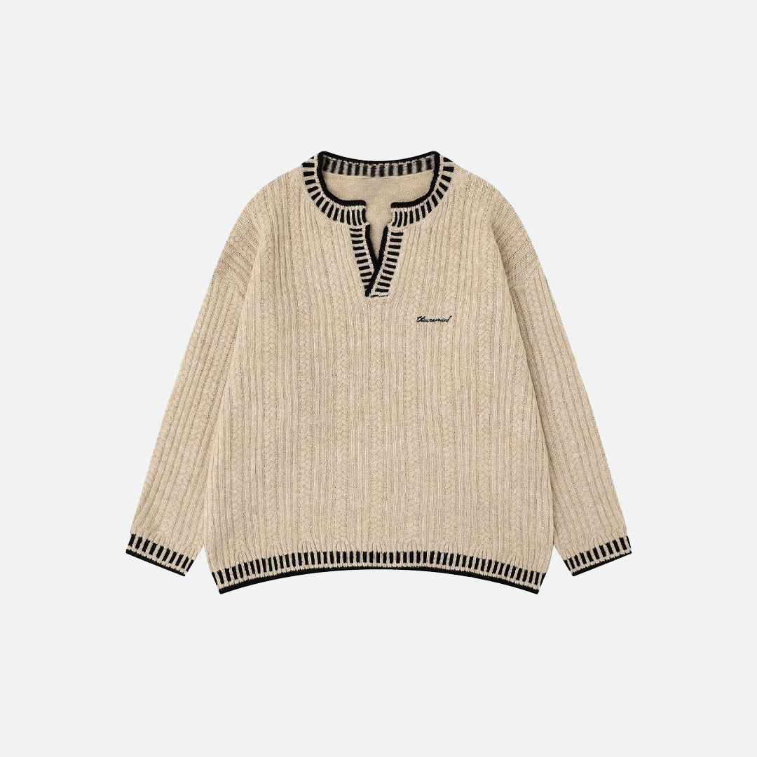 Breathable V-Neck Cable Knit Sweater - Luxuryurbanwear