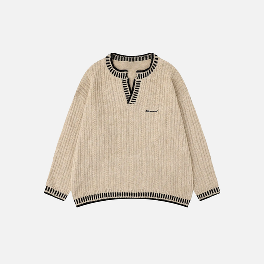 Breathable V-Neck Cable Knit Sweater - Luxuryurbanwear