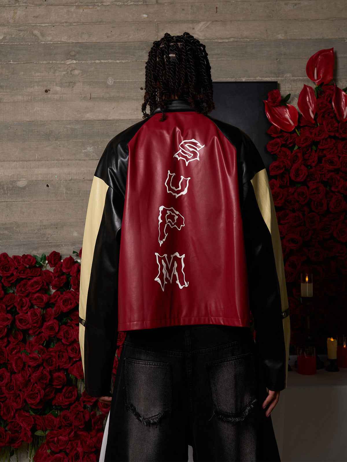 Original Contrast Color Leather Jacket - 2565