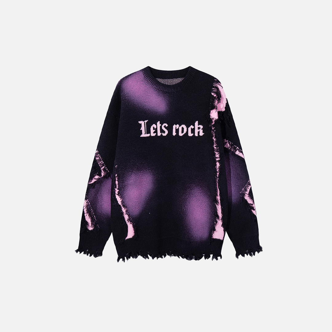 Essential Distressed Letter Graphic Knitted Sweater - Luxuryurbanwear
