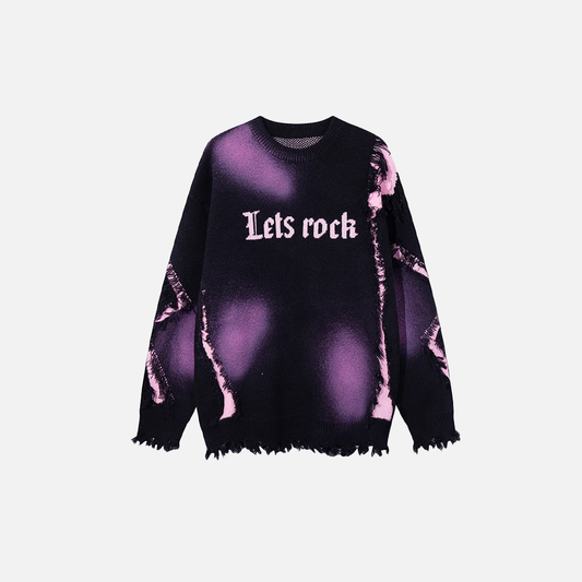 Essential Distressed Letter Graphic Knitted Sweater - Luxuryurbanwear