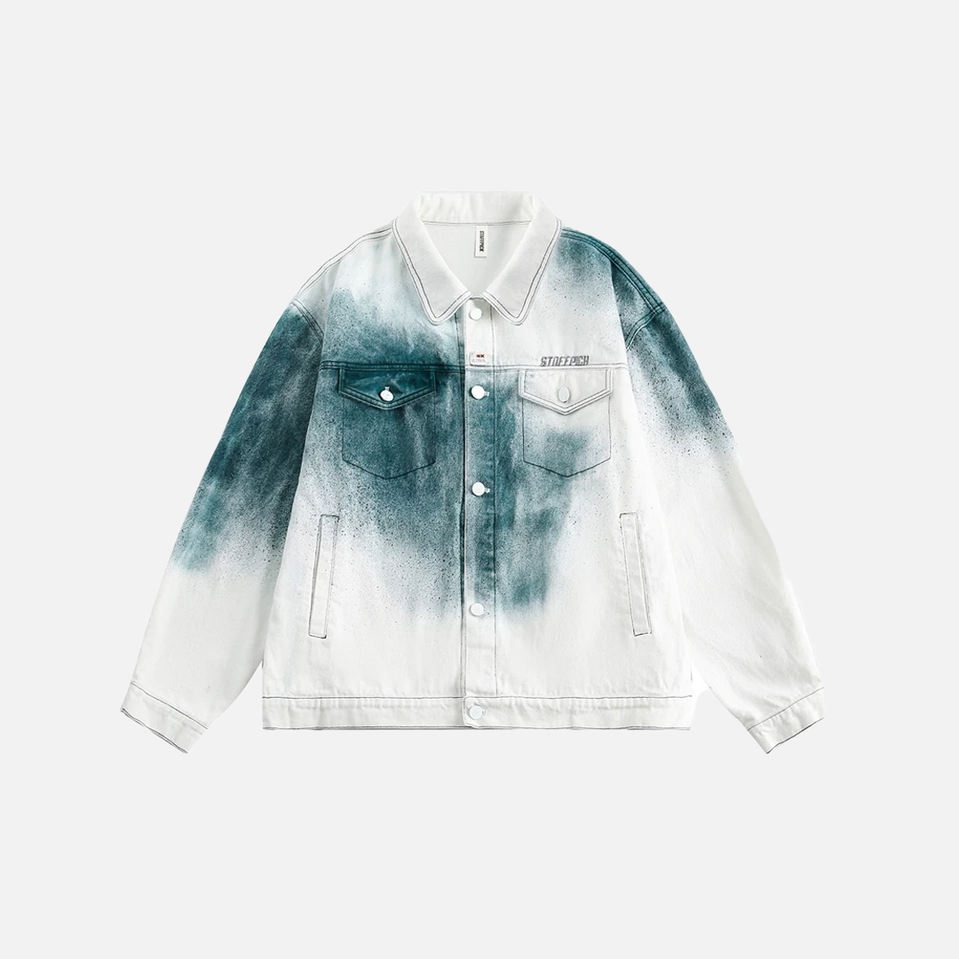 Flattering White Tie Dye Hip Hop Denim Jacket - Luxuryurbanwear