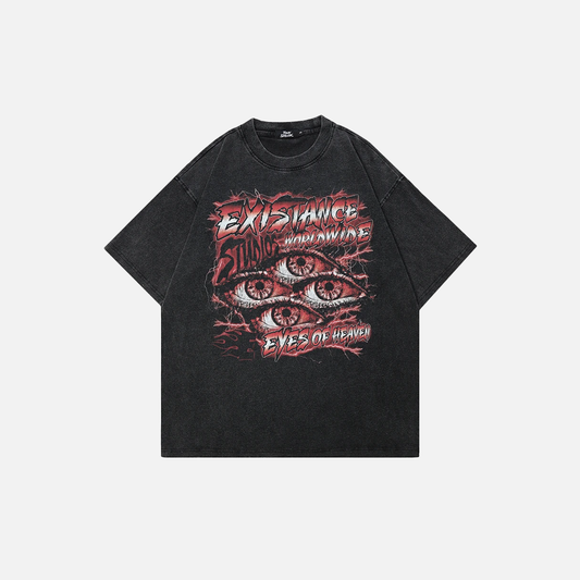 Y2K Streetwear Washed Black Graphic Eyes T-Shirt - Luxuryurbanwear