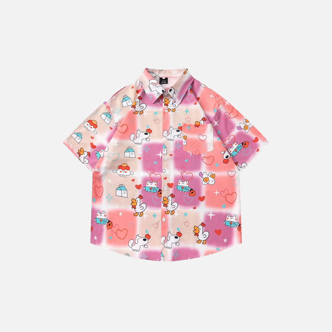 Y2K Vibrant Elevated Graphic Button-Up Shirt - Luxuryurbanwear