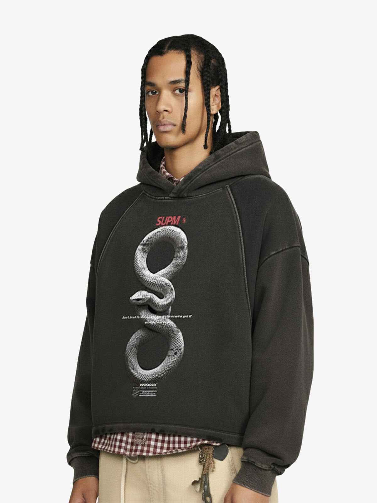 Vintage Washed Snake Appliqué Pullover Hoodie
