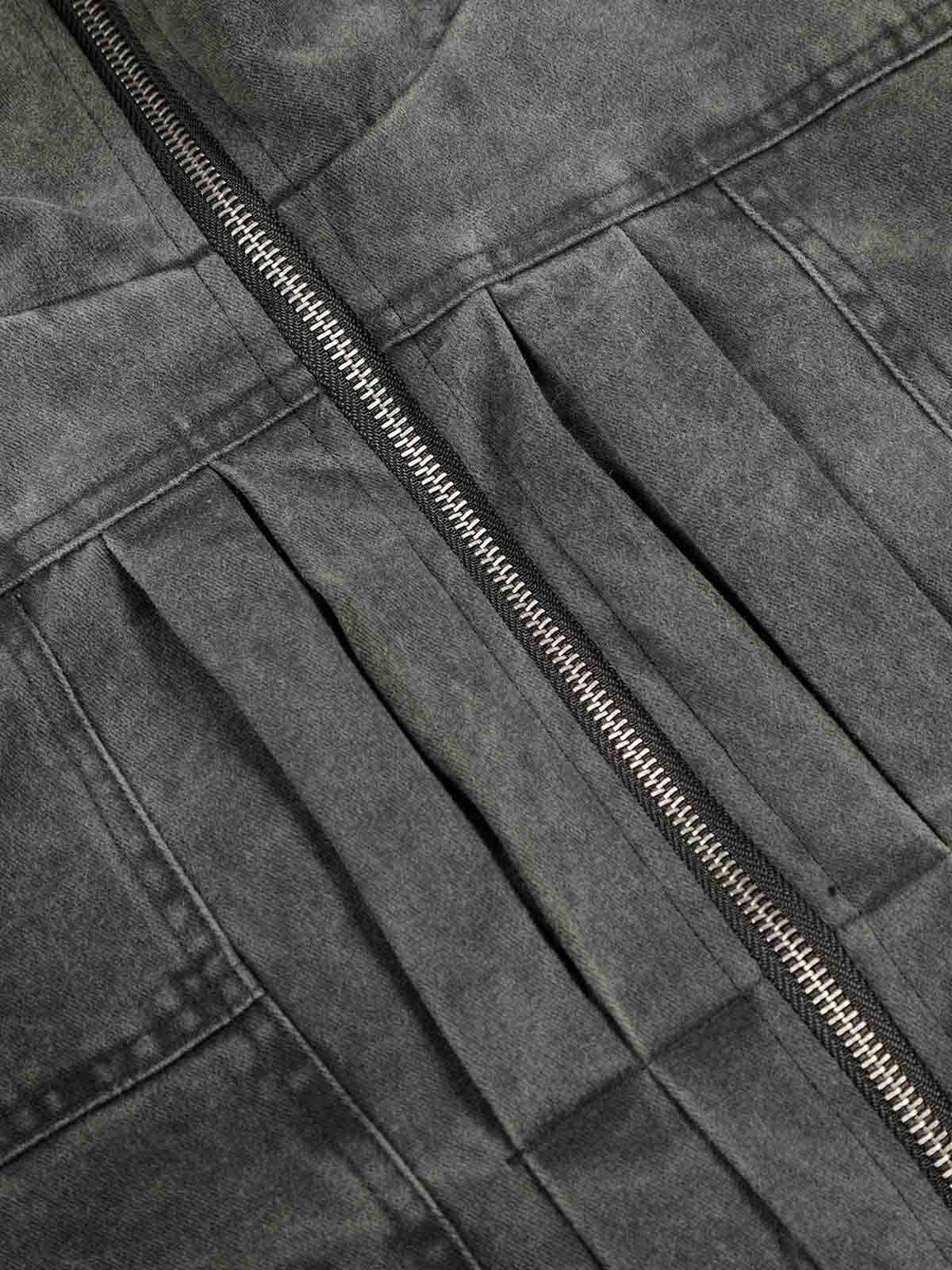 Vintage Distressed Pleated Shearling Collar Fleece Jacket