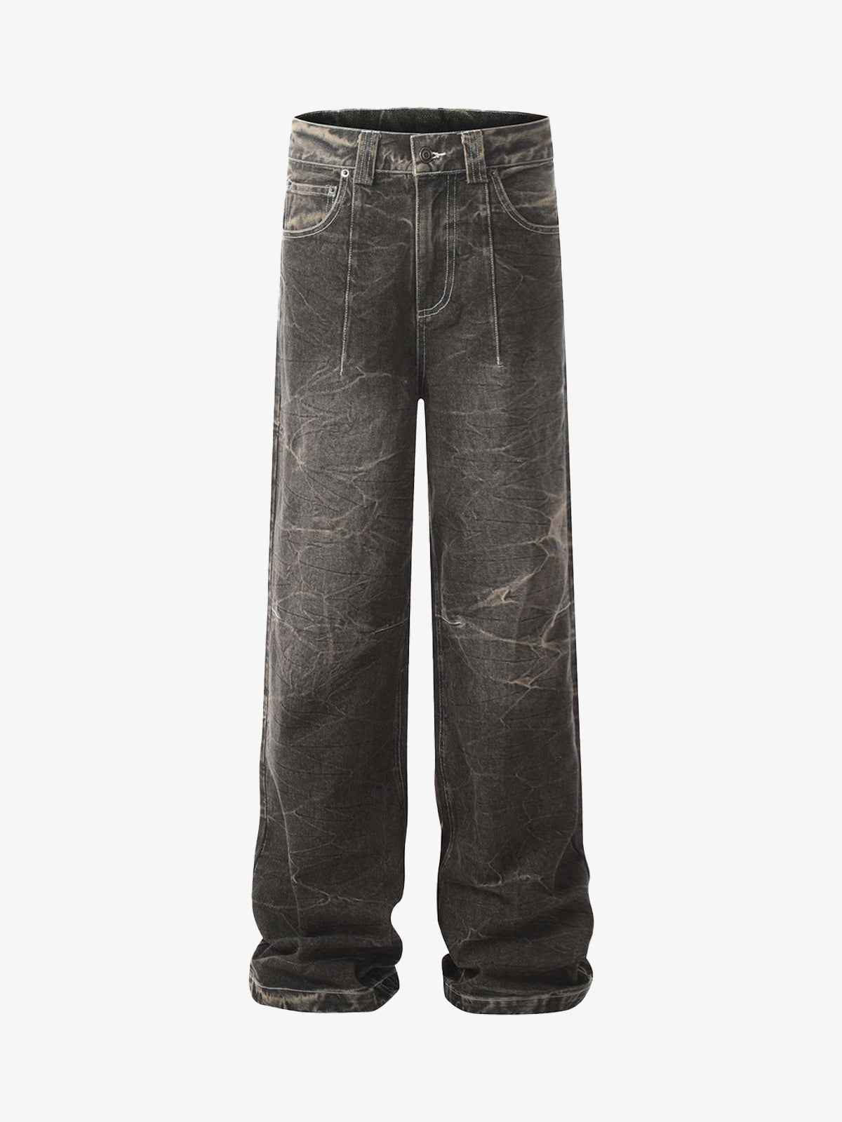 Distressed Texture Washed Straight-Leg Jeans