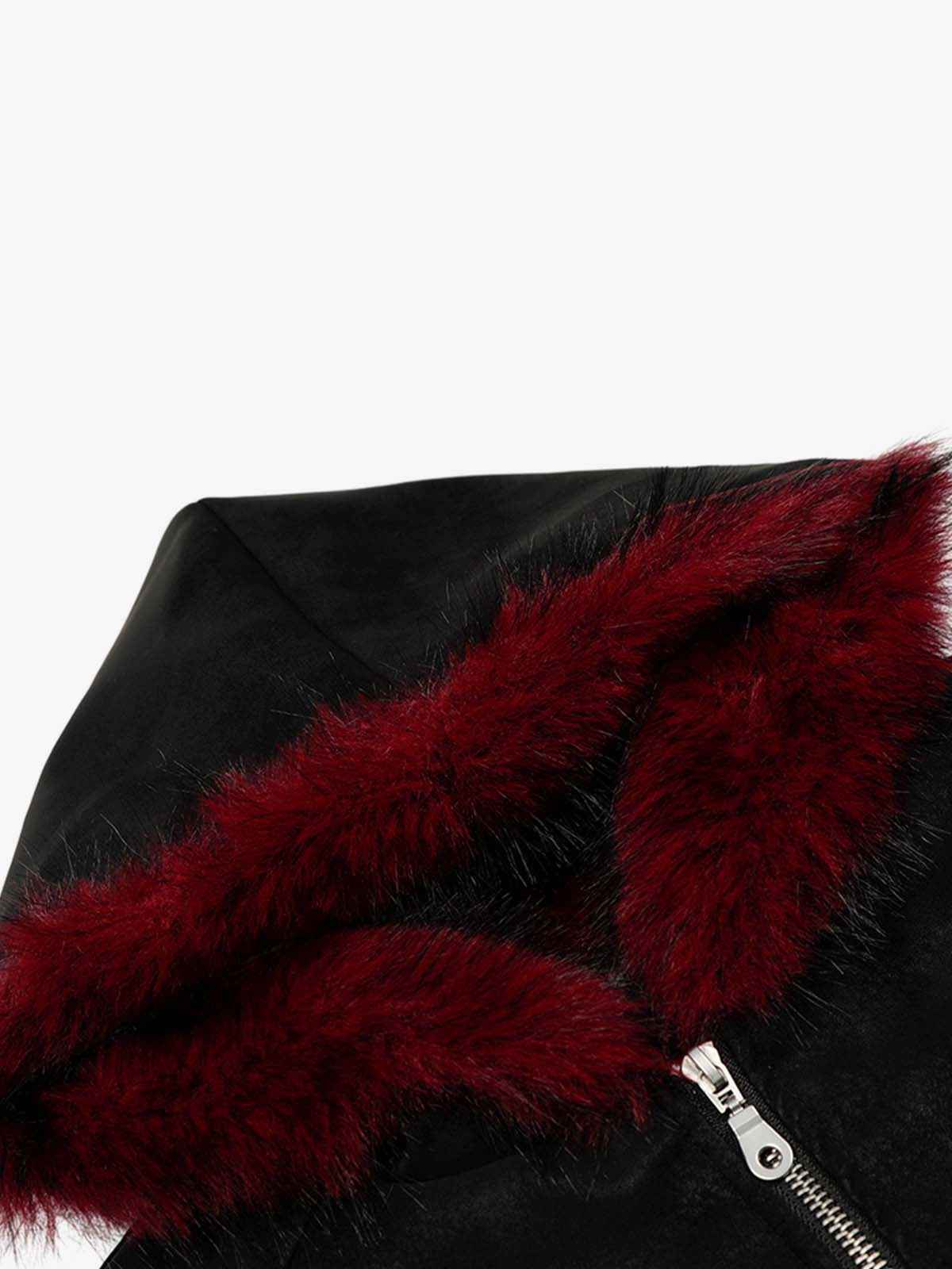 Retro Suede Faux Fur Collar Fleece Zip Up Bomber Jacket