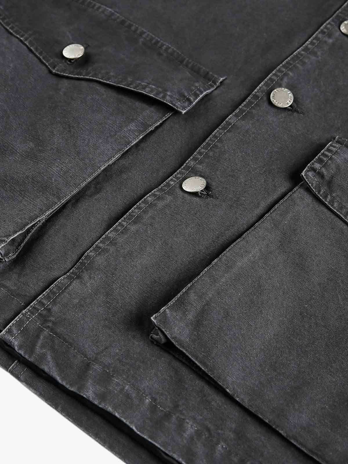 Clean Cut Leather Contrast Collar Pocket Jacket