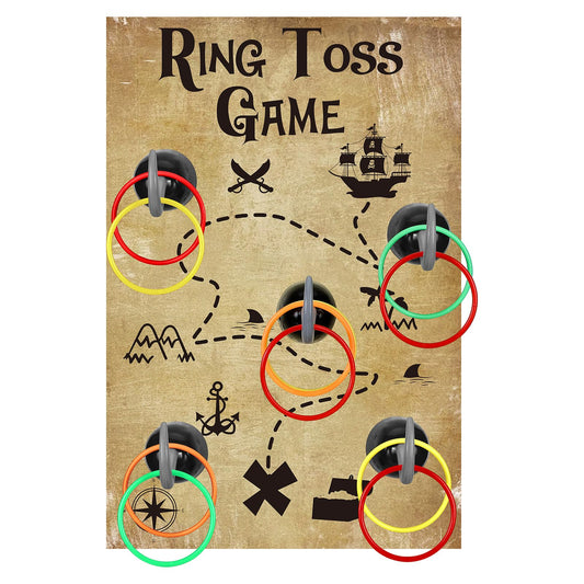 Libima 18 Pcs Pirate Hook Ring Toss Games Set Includes 1 Pirate Game Board 5 Captain Hooks 12 Plastic Toss Rings Indoor Outdoor Game Gifts for Pirate Theme Party Decorations and Supplies
