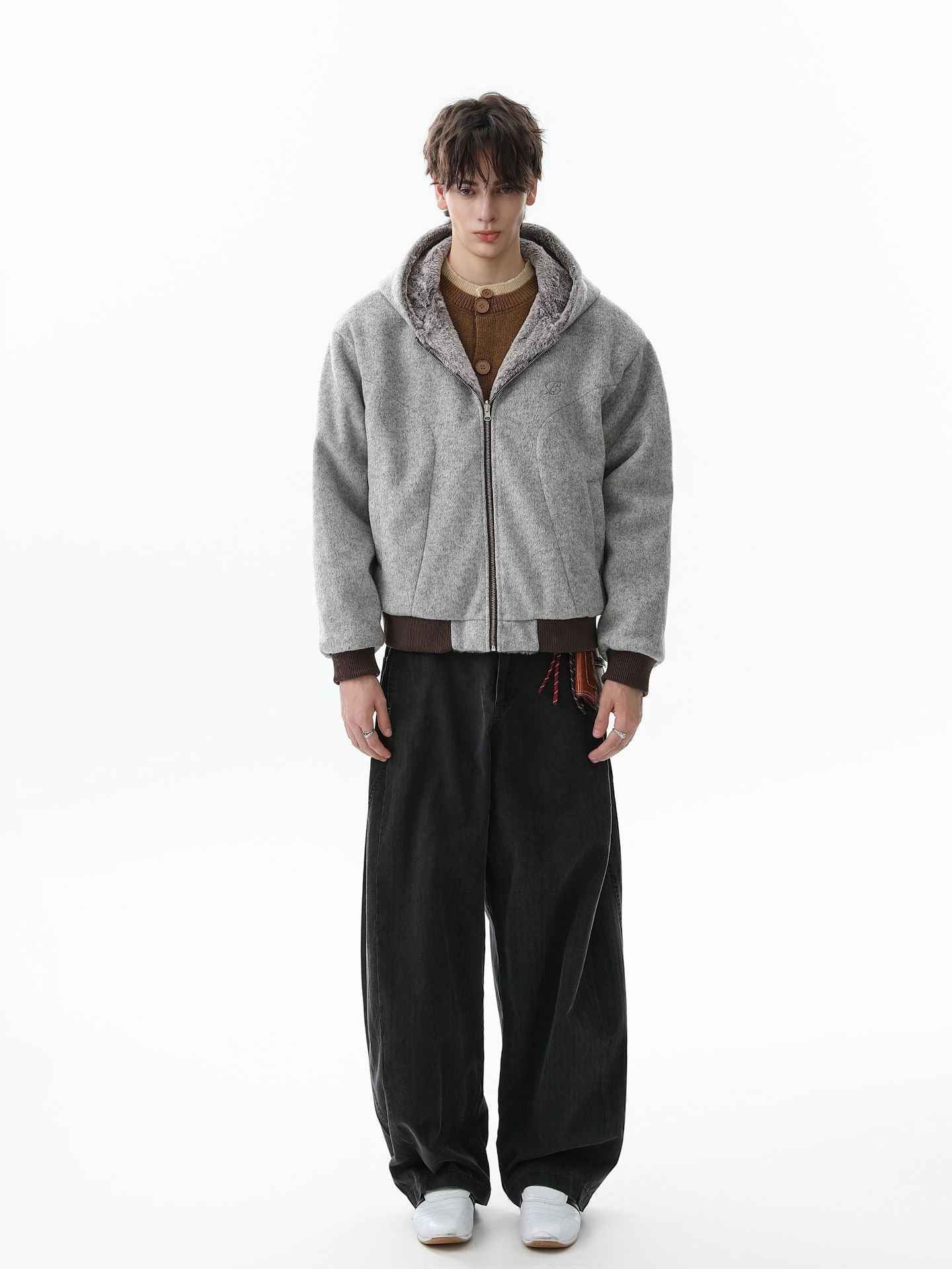 Retro Reversible Fleece Lined Zip-up Hooded Jacket