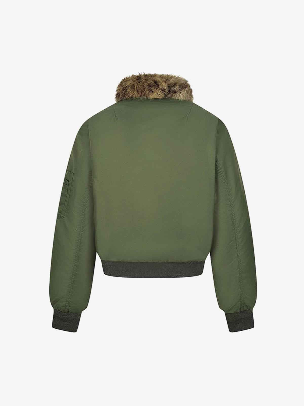Retro Leopard Fur Collar Asymmetrical Zip Padded Jacket