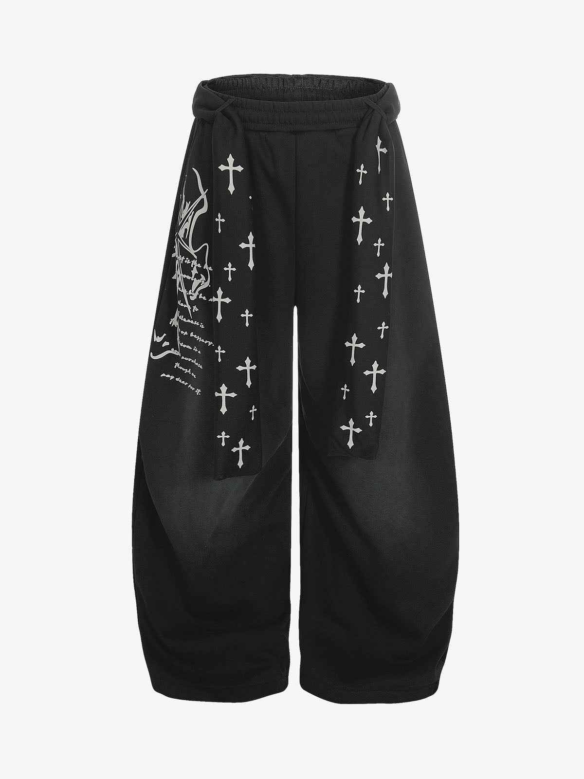 Cross Print Long Tie Detail Baggy Sweatpants