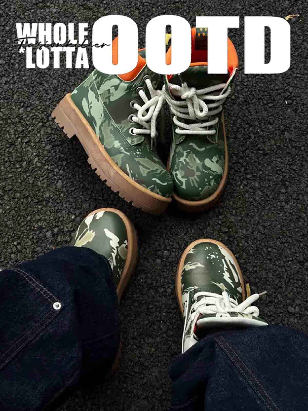 Camo Print Lace Up Chunky Ankle Boots