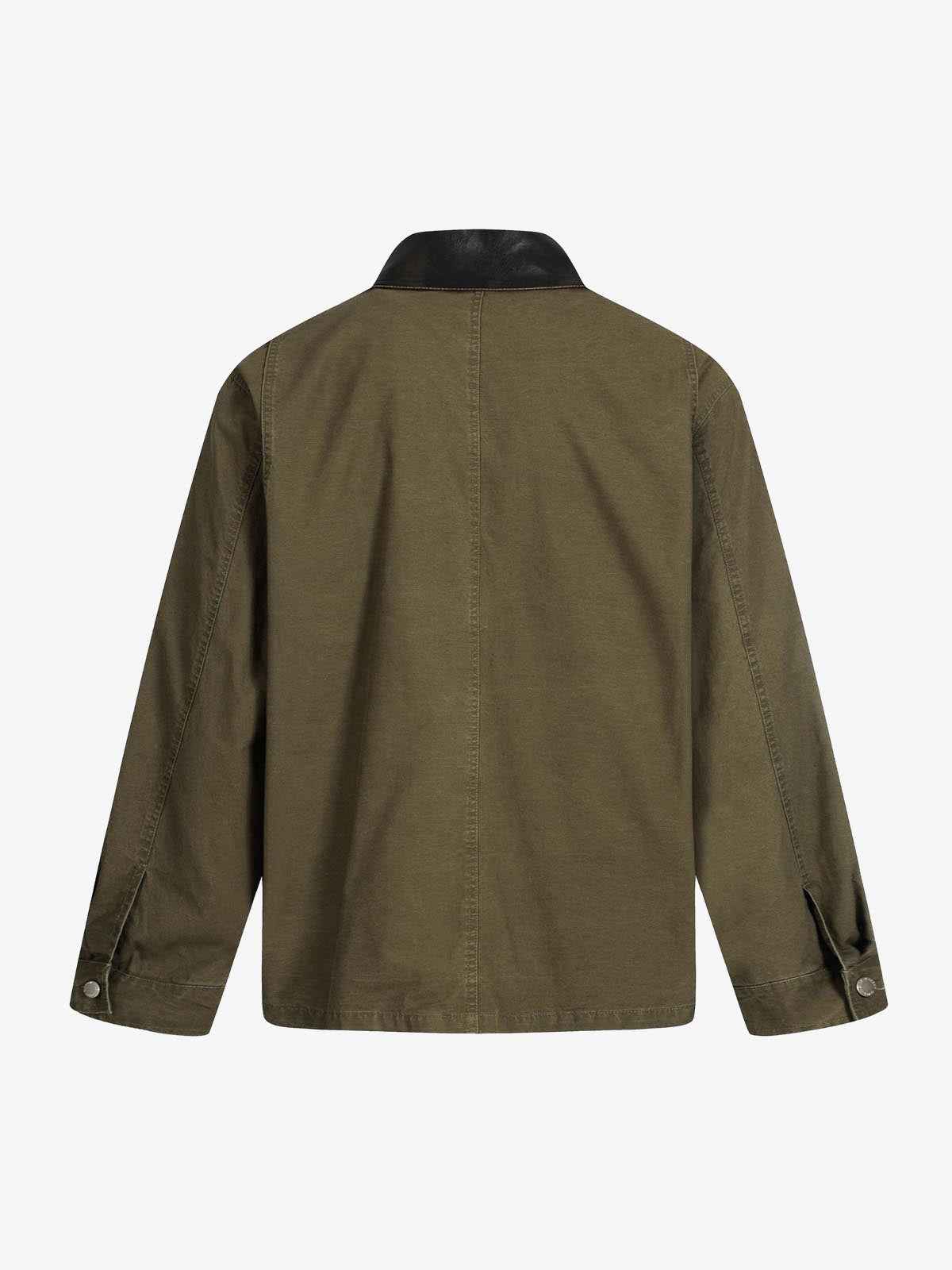 Clean Cut Leather Contrast Collar Pocket Jacket