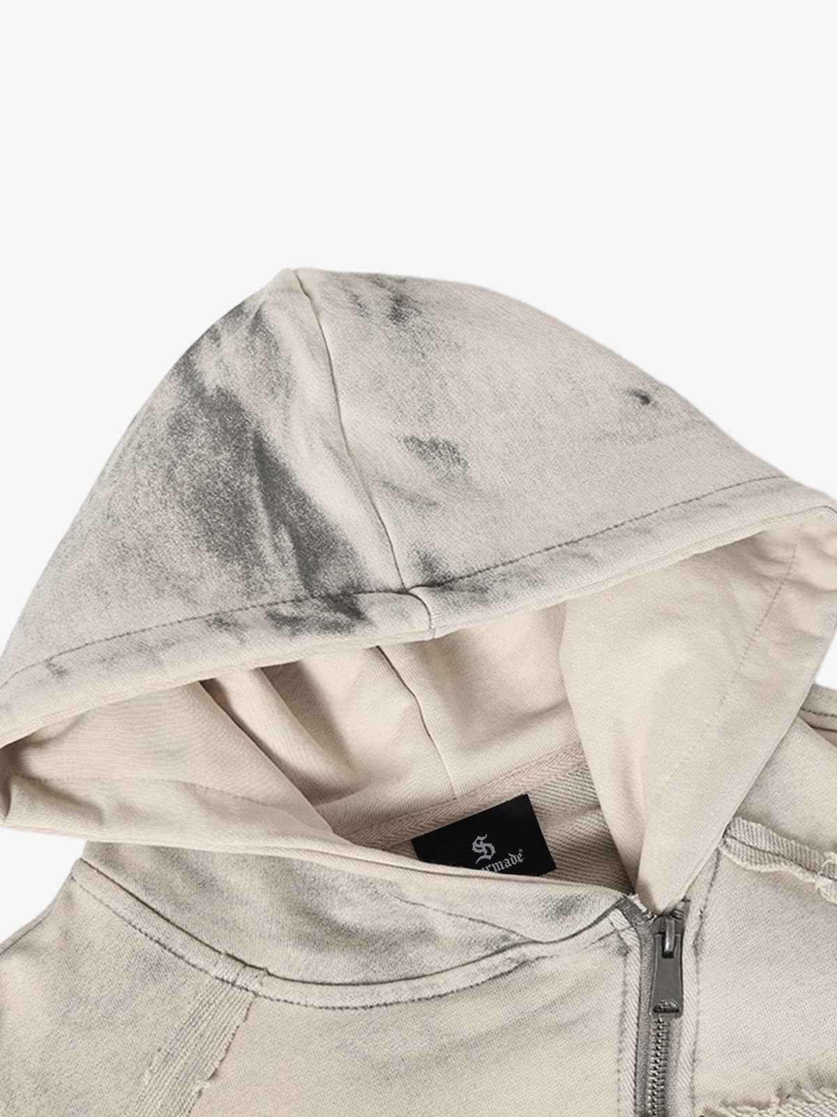 Retro Asymmetric Zip Up Deconstructed Hoodie