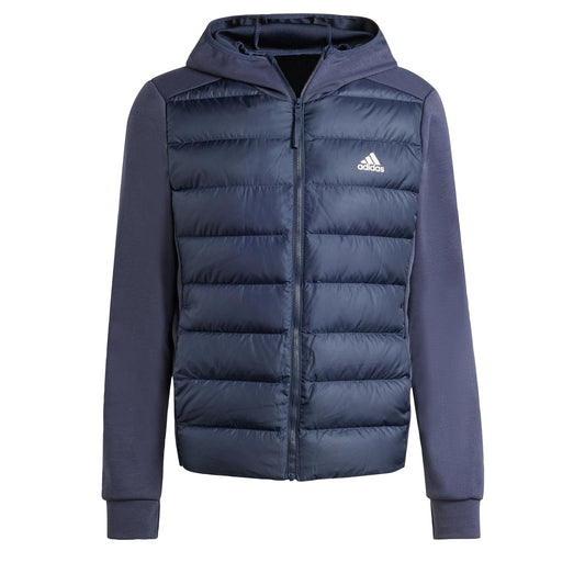adidas Mens Essentials Hybrid Down Hooded Jacket Ink Small