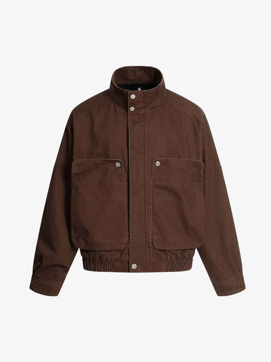 Stand Collar Elastic Hem Pocket Jacket
