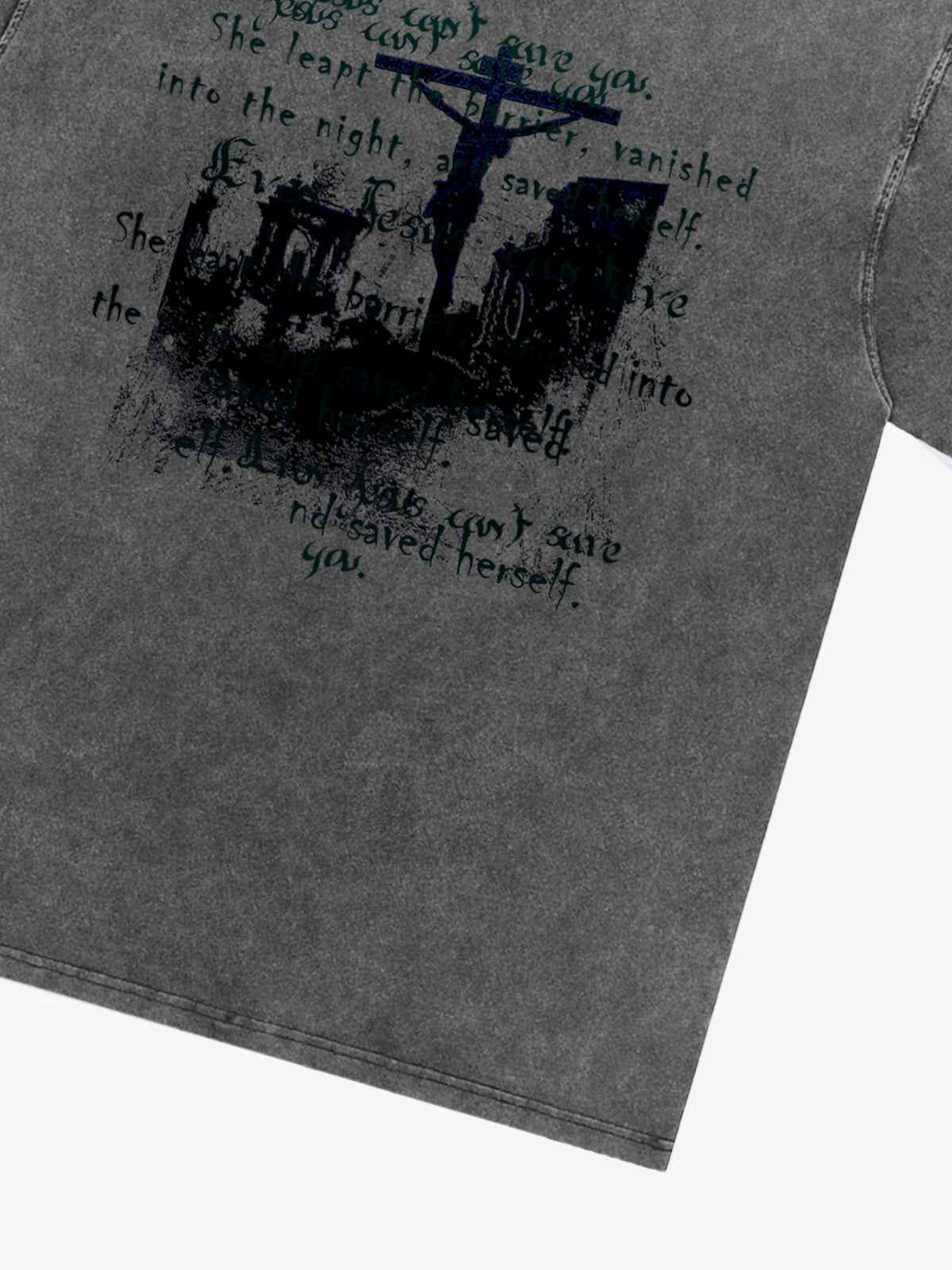 Washed Cross Overlay Text Graphic T-Shirt