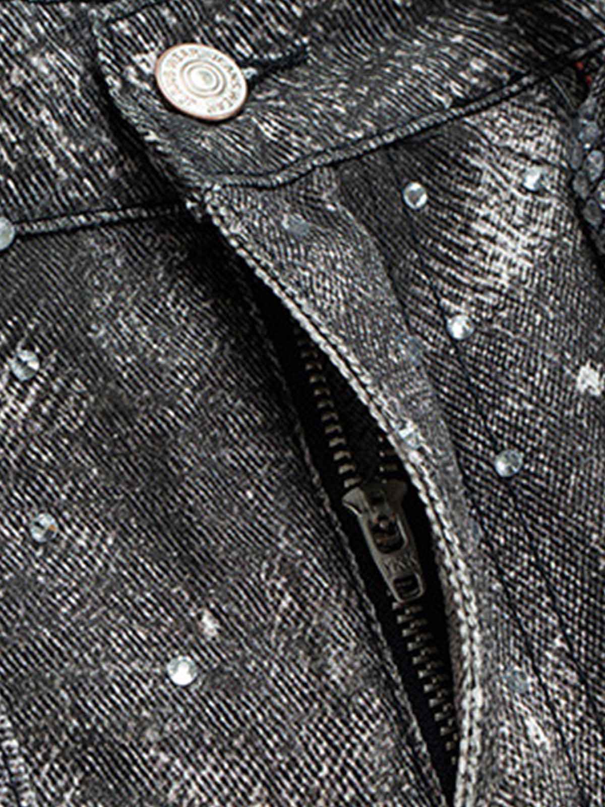 Denim Distressed Belt Diamond Decorated Jeans