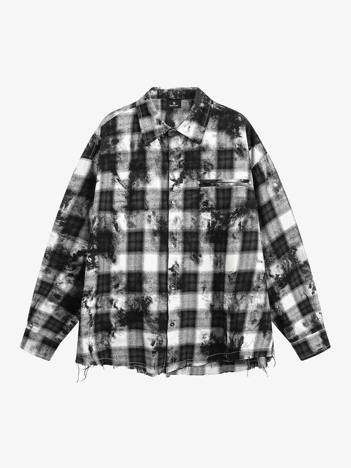 Vintage Wash Plaid Spray Dye Raw Hem Shirt