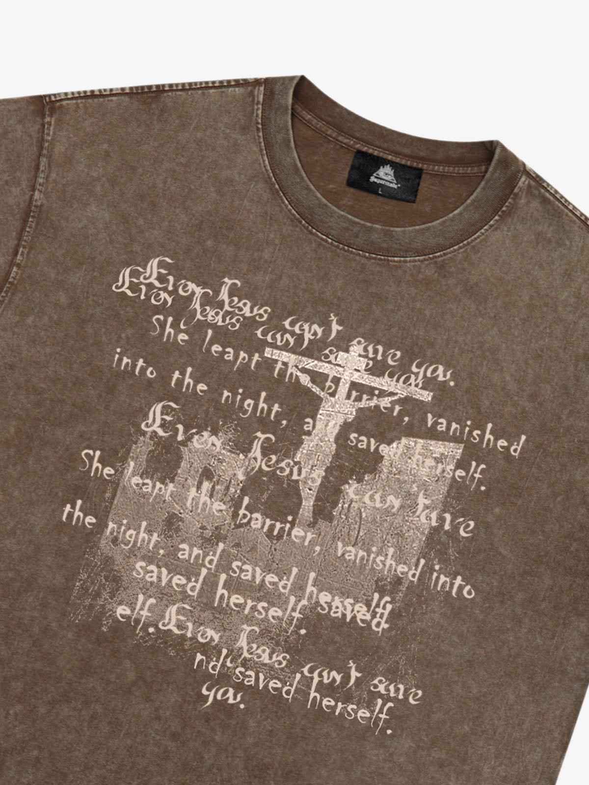 Washed Cross Overlay Text Graphic T-Shirt