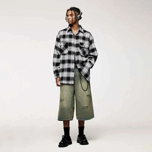 Plaid Woolen Jacket Front Pocket Shirt