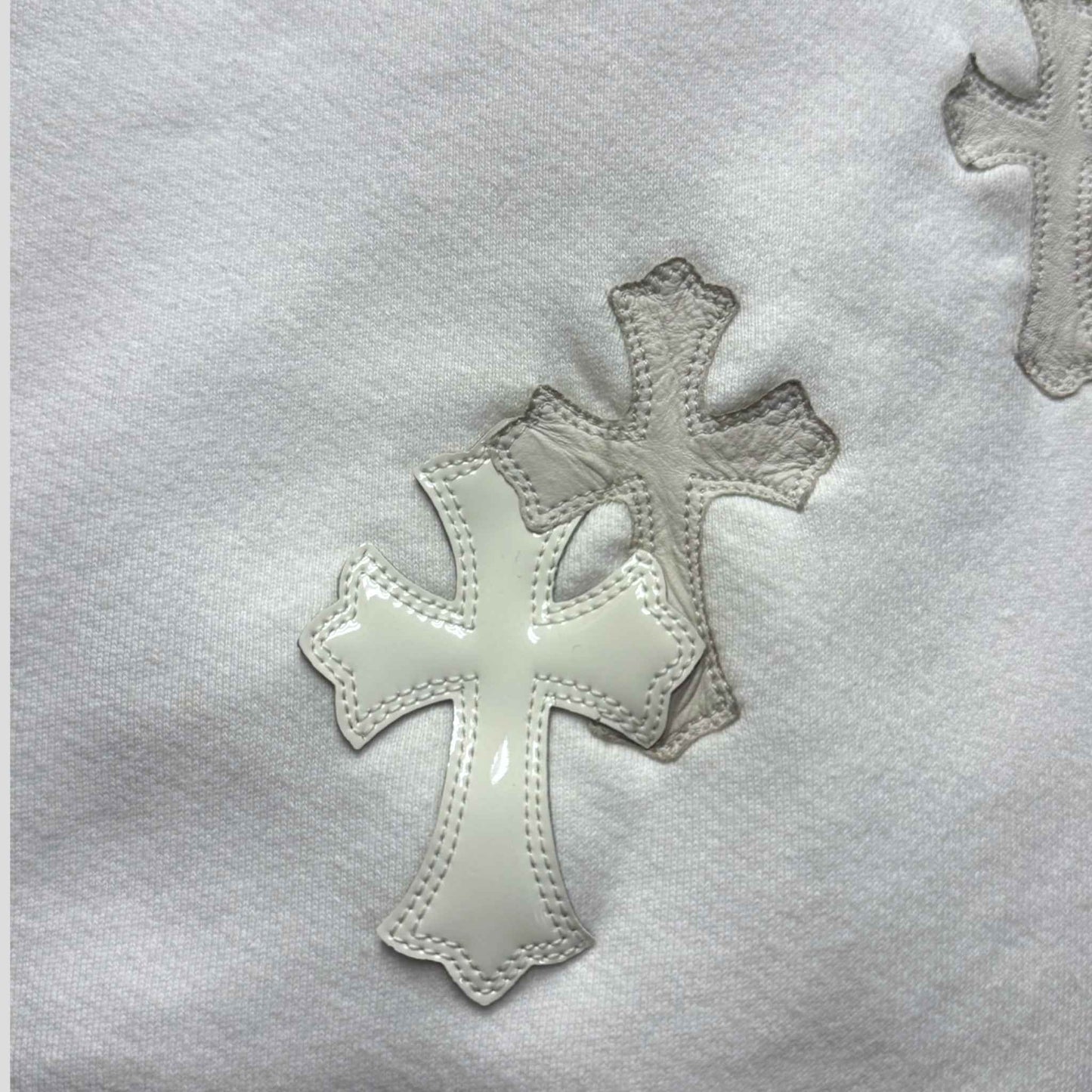 Chrome Hearts Leather Cross Patch Quarter Zip in White