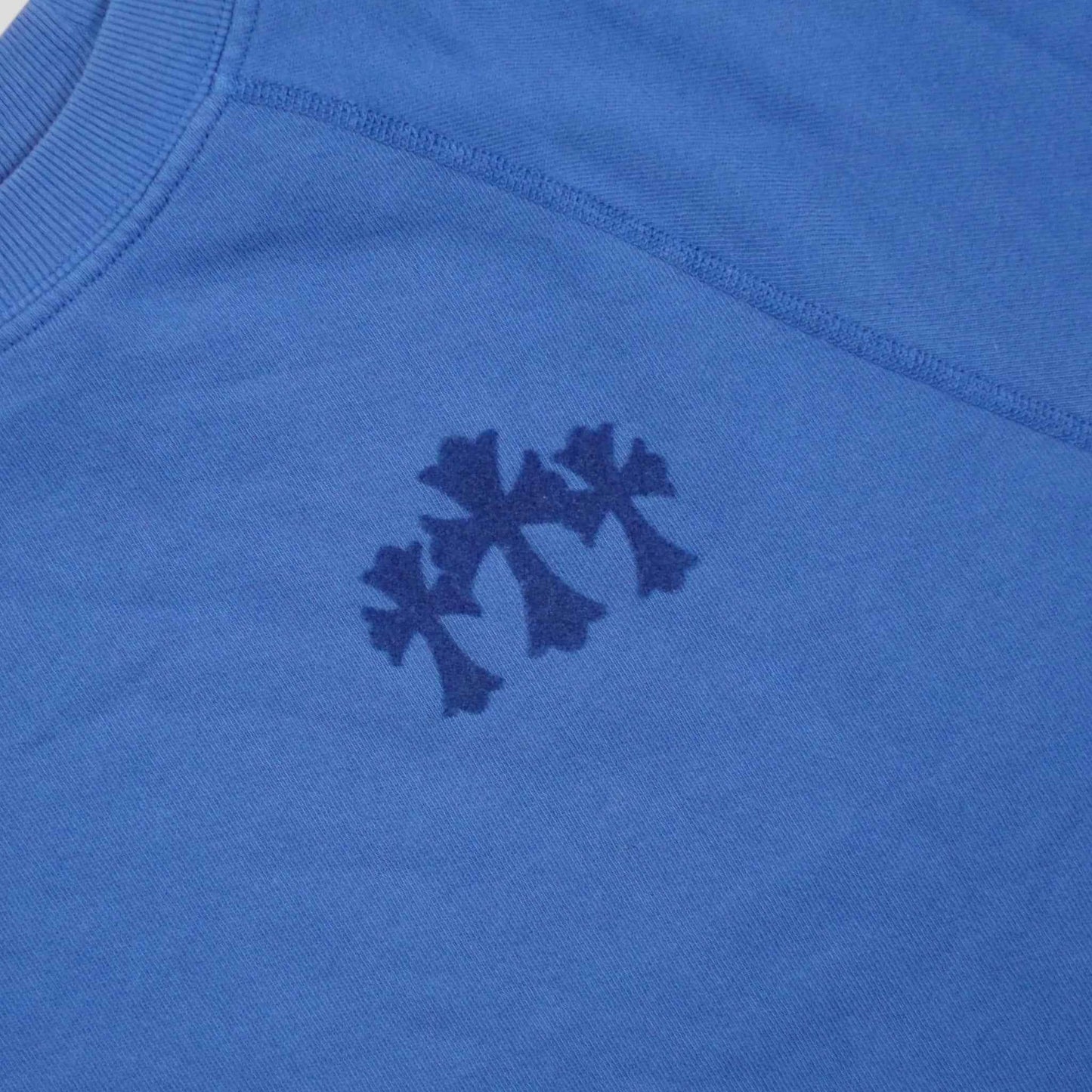 Chrome Hearts Women's Triple Cross CH Flocked Crewneck in Blue