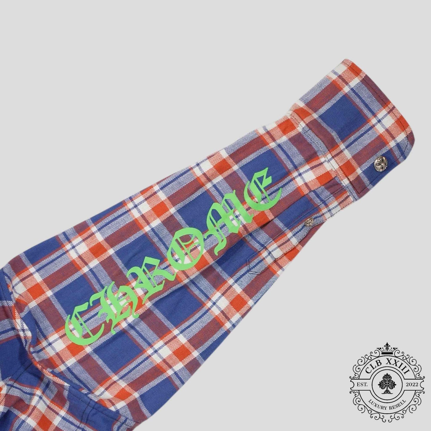 Chrome Heart Sleeve Logo Flannel Shirt in Blue/Red