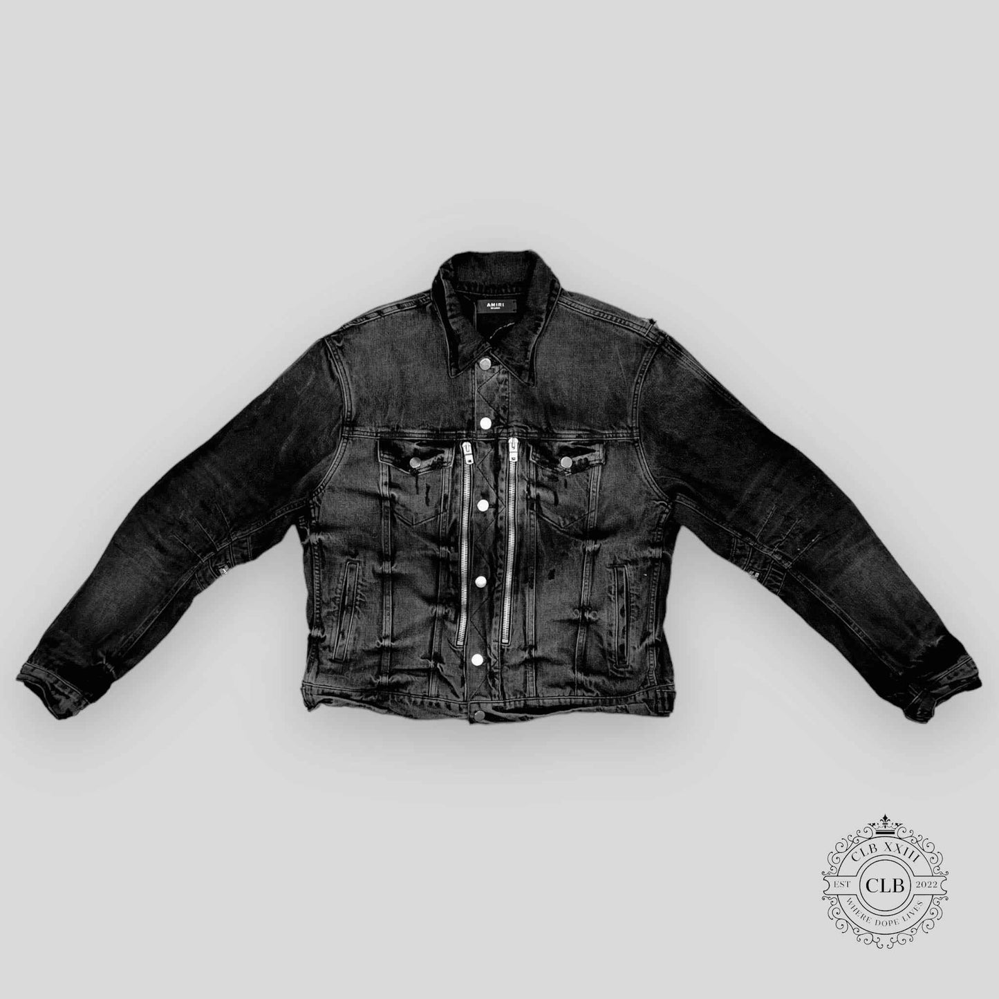 AMIRI MX2 BANDANA PATCH DENIM TRUCKER JACKET - AGED BLACK